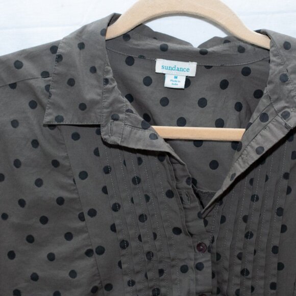 Sundance Top Lively Days Tunic Shirt Polka Dot Olive Popover Pintuck Sz M Cotton - Picture 3 of 4